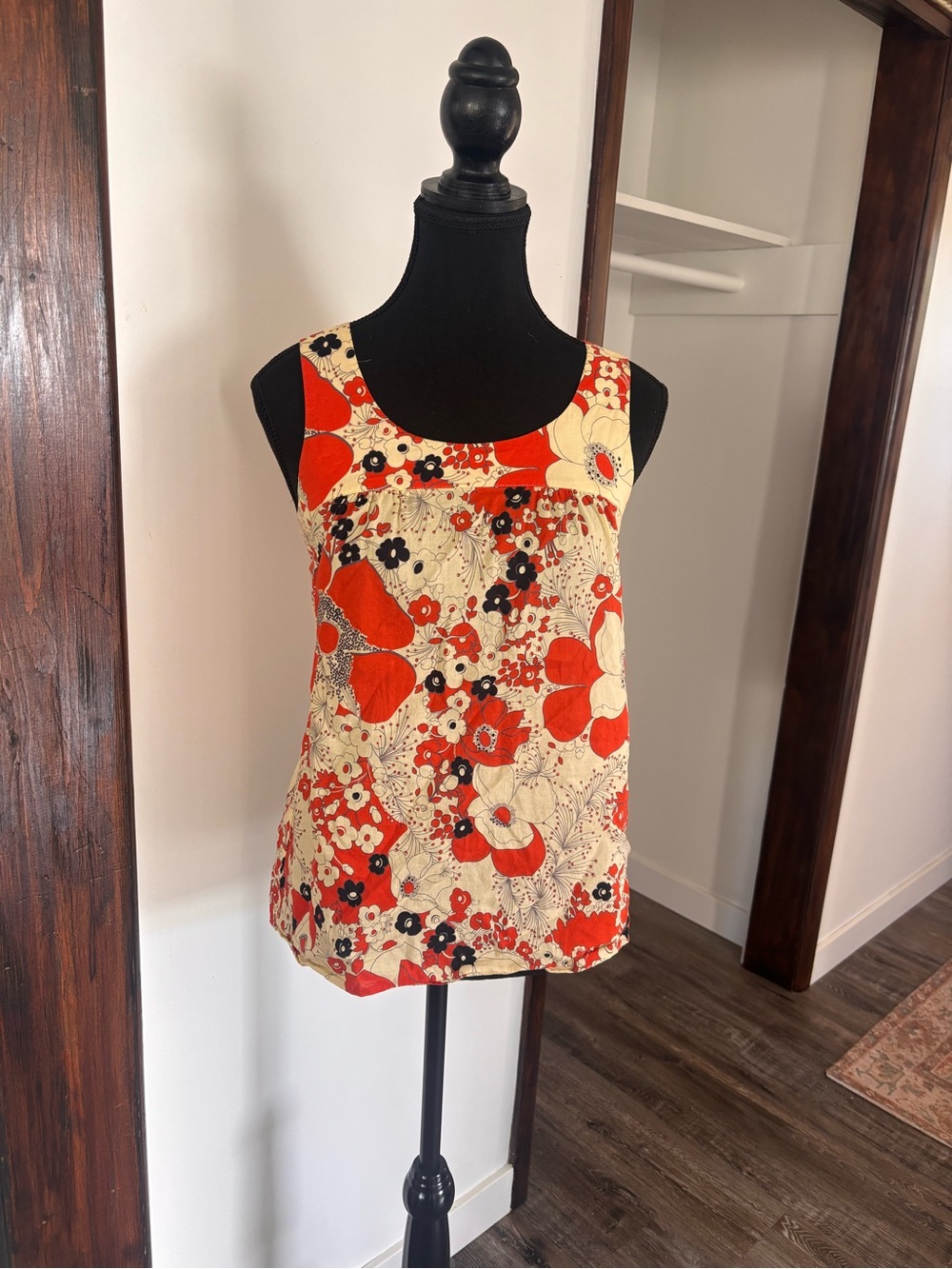 Topshop Sleeveless Floral Scoop Neck Cami in Red and Cream